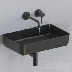 Black washbasin with wall mounted faucet 