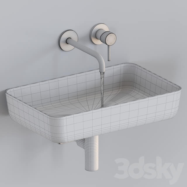 Black washbasin with wall mounted faucet