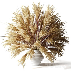 Fluffy bouquet of dry grass with tails in a glass white vase 