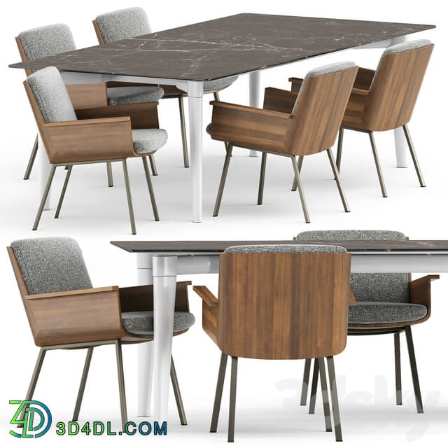 Table Chair DAIKI OUTDOOR DINING LITTLE ARMCHAIR and PENTHOUSE Table by Minotti