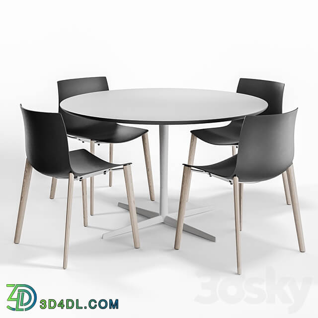 Table Chair Arper CATIFA 46 WOOD LEGS and EOLO Table