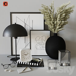 Decorative set with Black Metal Vase 