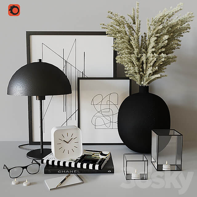 Decorative set with Black Metal Vase