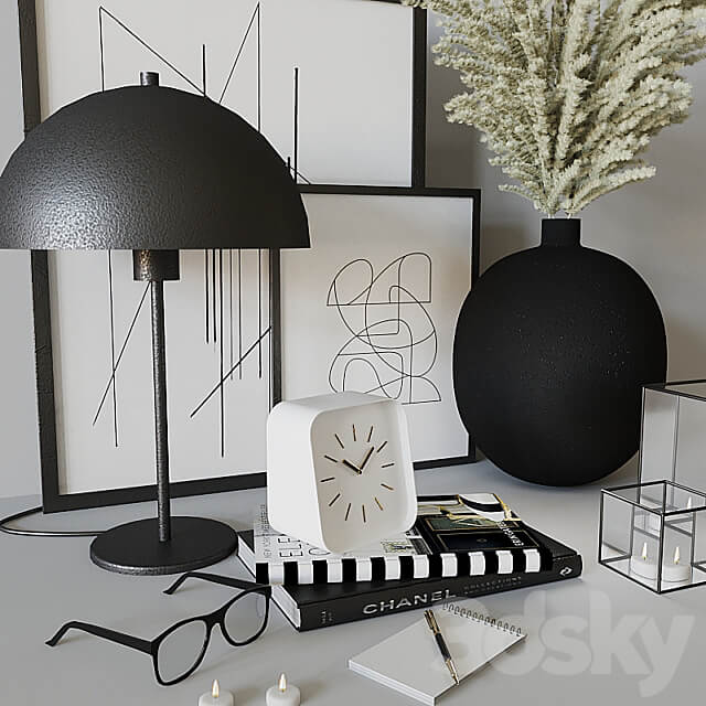 Decorative set with Black Metal Vase