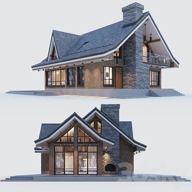Modern half timbered house with a residential attic