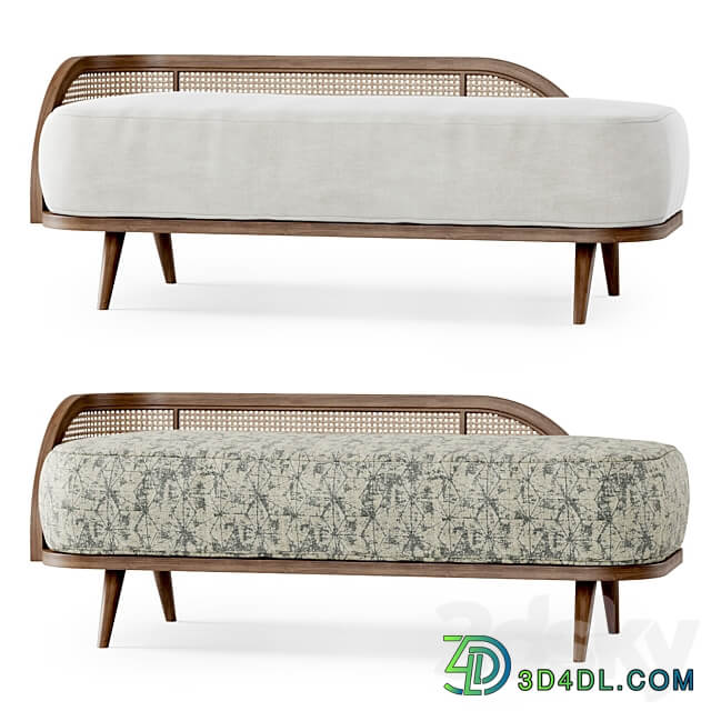 Garden ottoman LM Wooden rattan bench