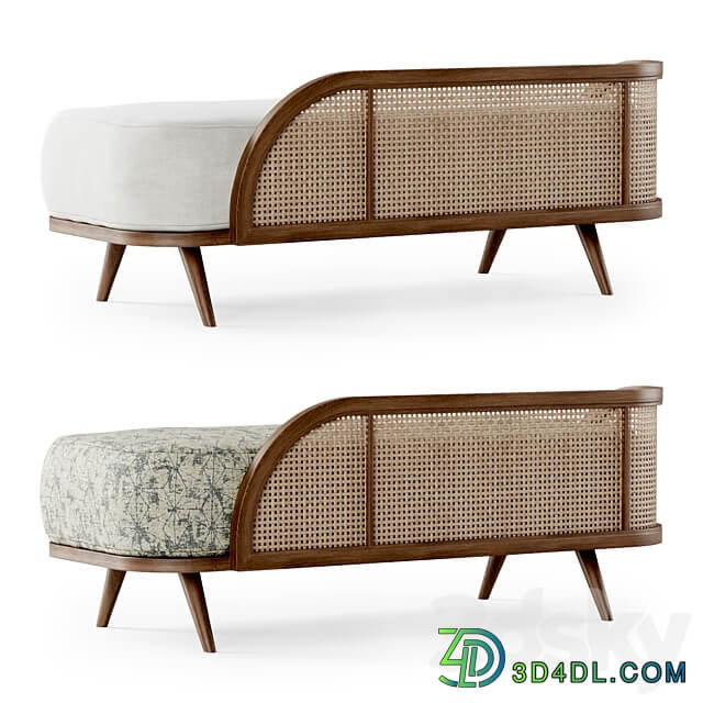 Garden ottoman LM Wooden rattan bench