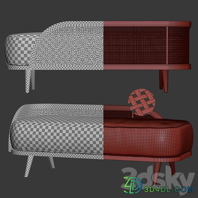 Garden ottoman LM Wooden rattan bench
