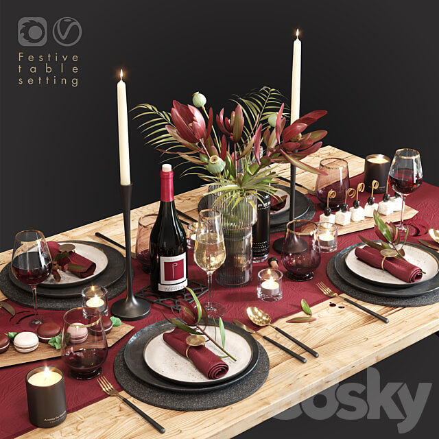 Fe s t i v e t a b l e s e t t i n g Food and drinks 3D Models