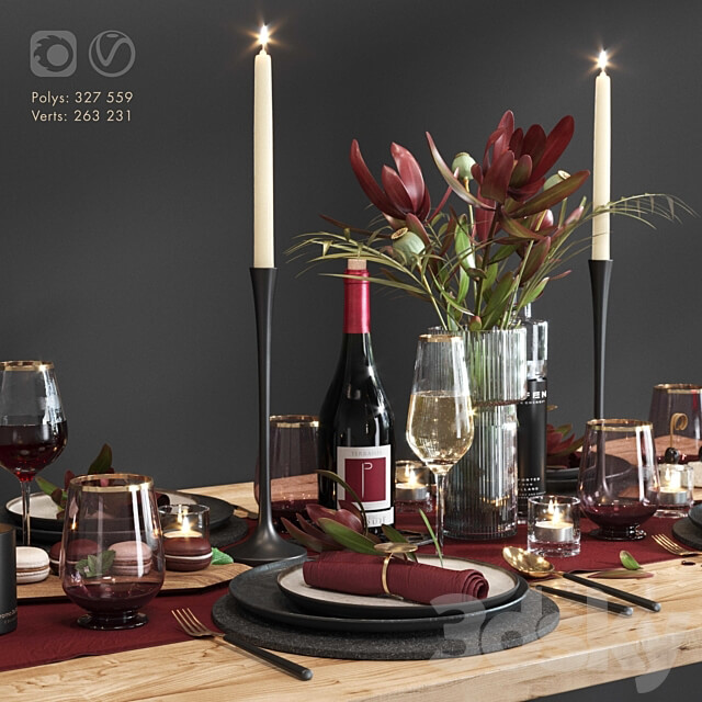 Fe s t i v e t a b l e s e t t i n g Food and drinks 3D Models