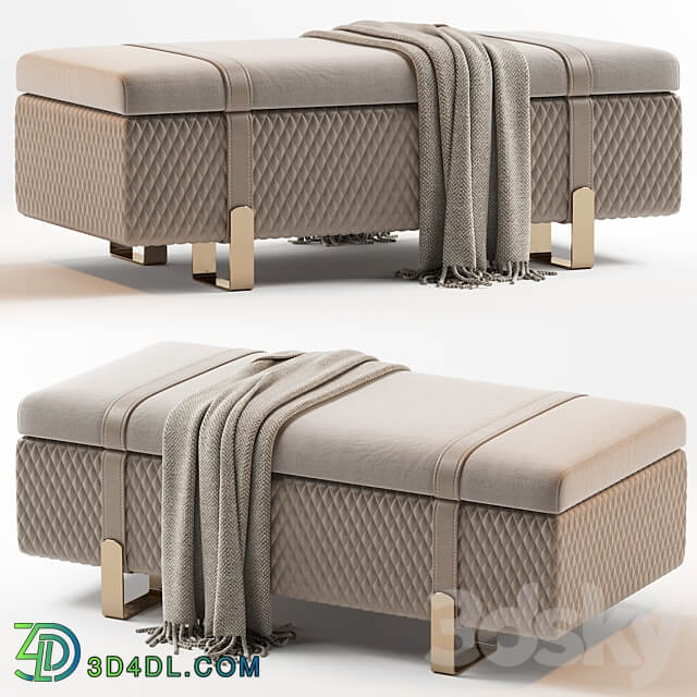 Modern Italian Designer Quilted Leather Ottoman Bench