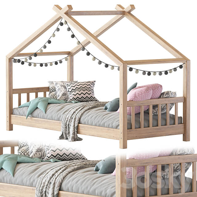 Children bed wood house 3D Models