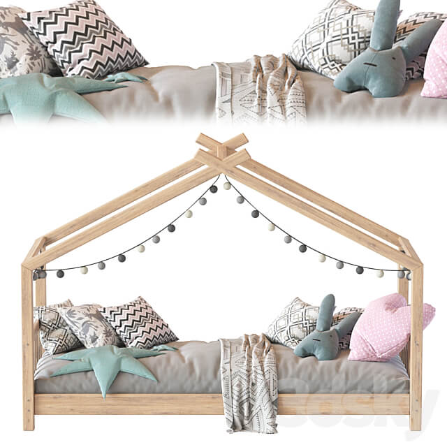Children bed wood house 3D Models