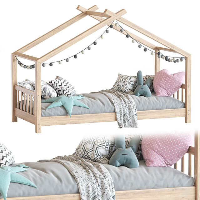 Children bed wood house 3D Models