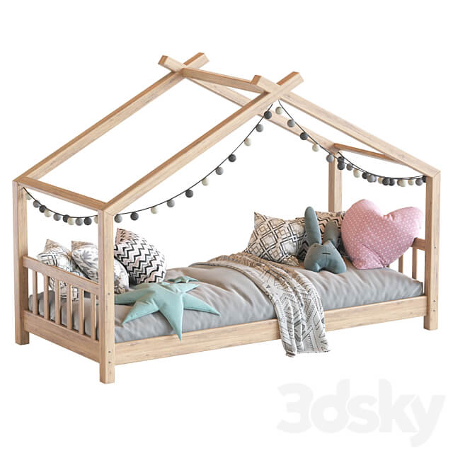 Children bed wood house 3D Models