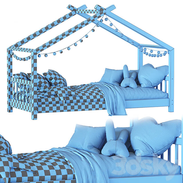 Children bed wood house 3D Models
