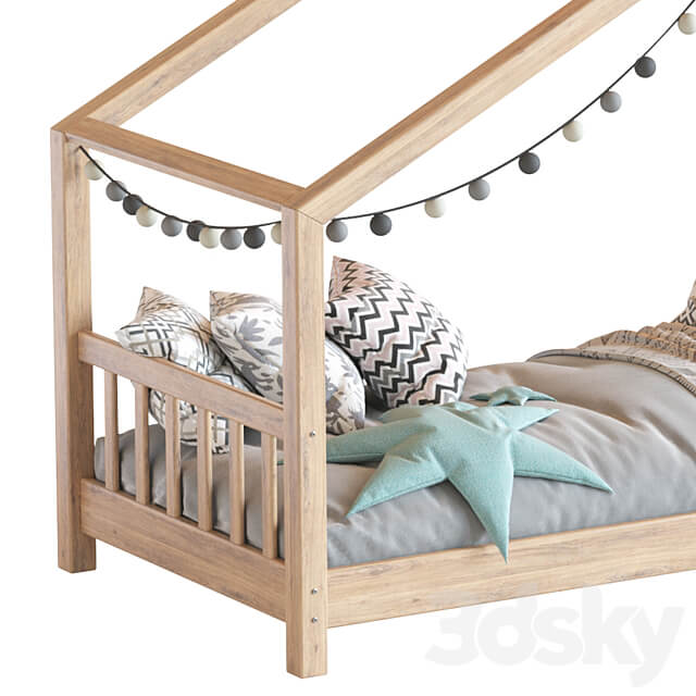 Children bed wood house 3D Models