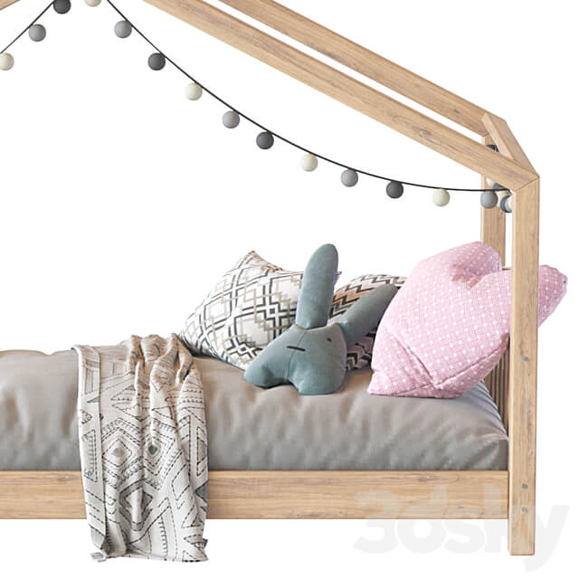 Children bed wood house 3D Models