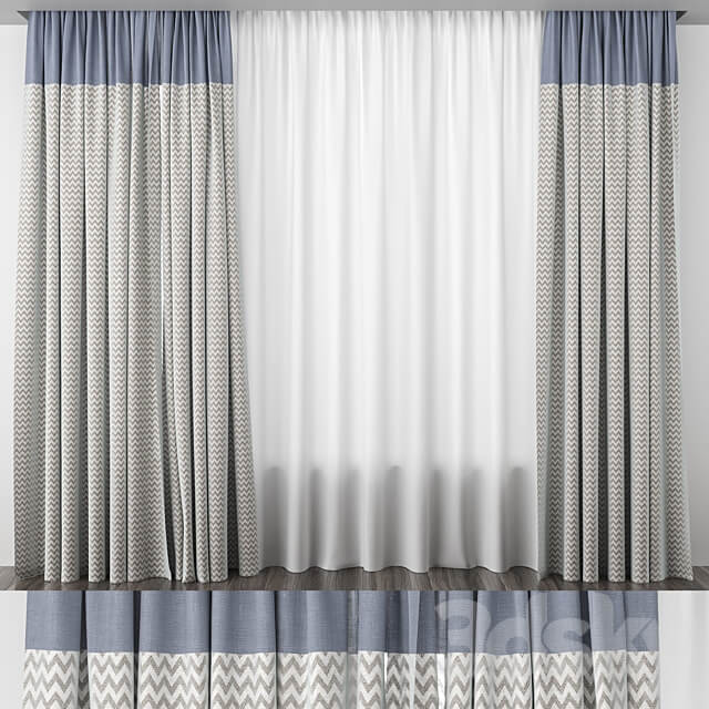 Blue curtains with arrows