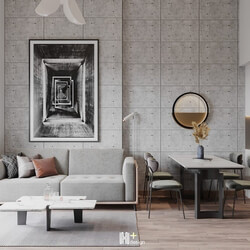  3D Living Room - Kitchen Interior By Nguyen Tuan Hai 