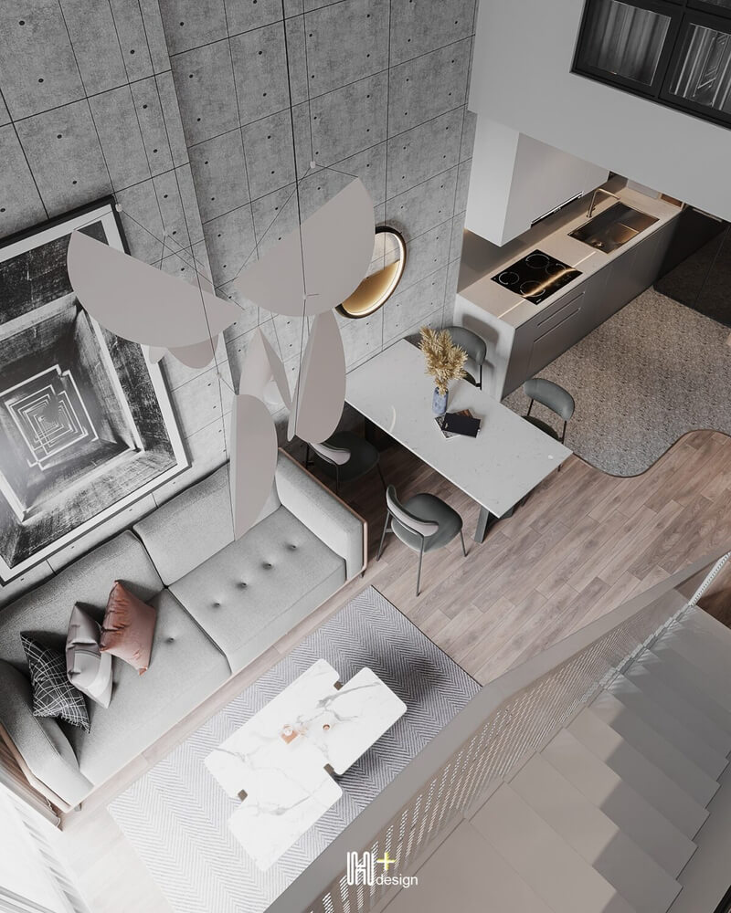  3D Living Room - Kitchen Interior By Nguyen Tuan Hai