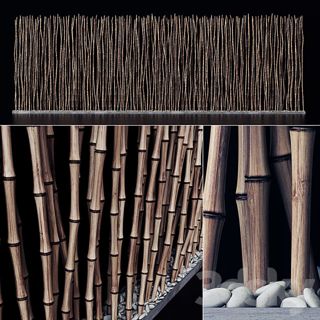 Screen long bamboo thin pebble decor n1 Long screen made of thin bamboo branches No. 1