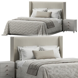 Bed King Antwerp Upholstered Wingback Headboard Bed 