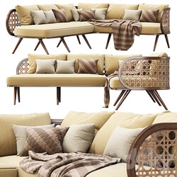 Victoria wooden rattan corner sofa PS80 Rattan corner sofa 
