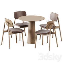 Table Chair Table P.O.V. D80 by Ton and Wooden Klara Chair Upholstered by Moroso 