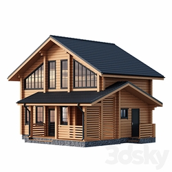 Two storey wooden house with a porch 