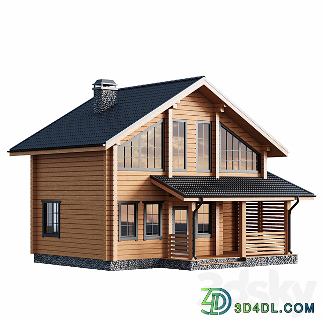 Two storey wooden house with a porch