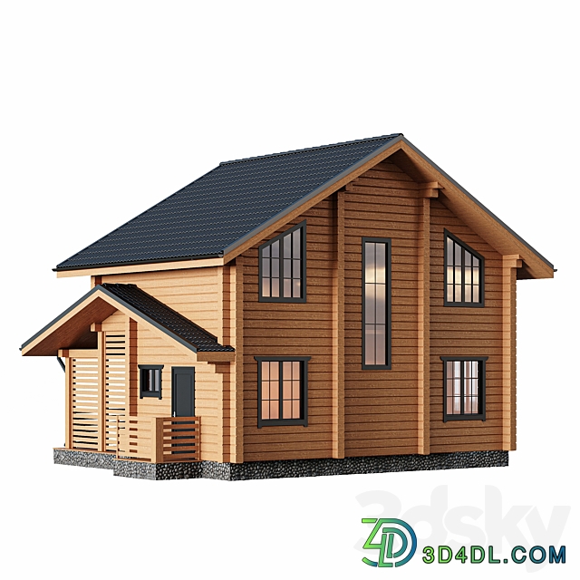 Two storey wooden house with a porch