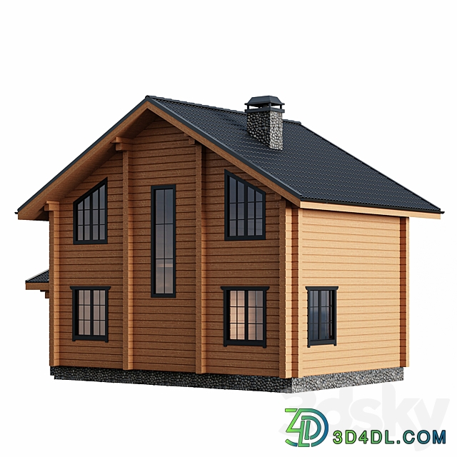 Two storey wooden house with a porch