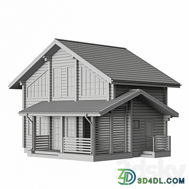 Two storey wooden house with a porch