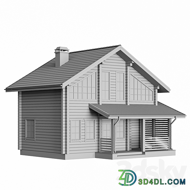 Two storey wooden house with a porch