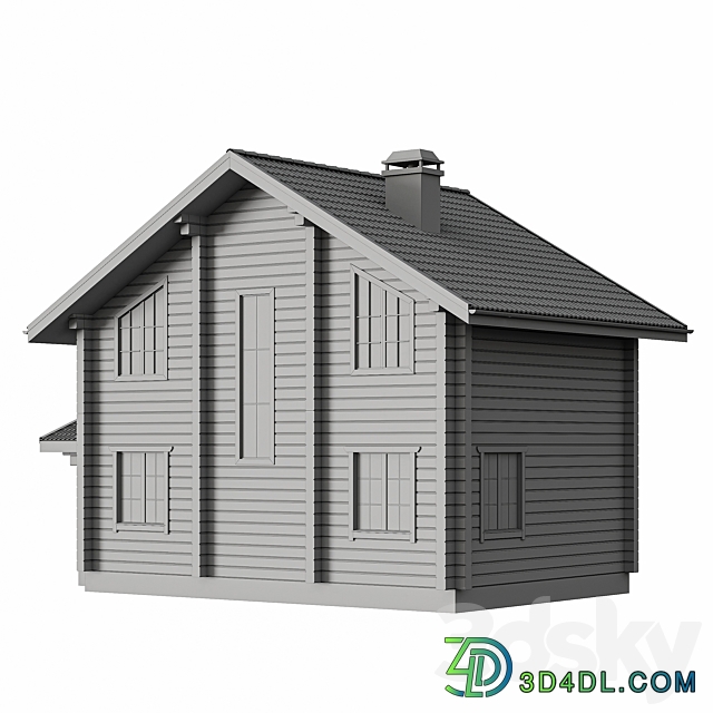 Two storey wooden house with a porch