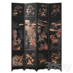 Other Chinese Four Panel Lacquered Coromandel Panel Screen 