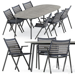 Table Chair Anatra armchair by Janus et Cie and Tosca table by Tribu 