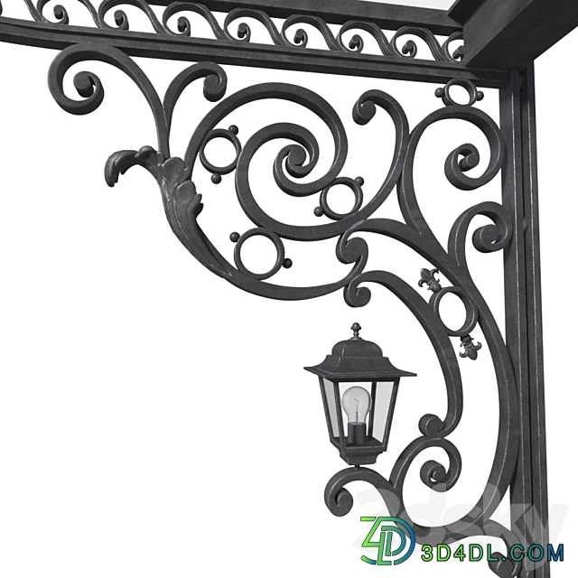 Awning over the porch. A visor over the front door. Wrought iron Сanopy