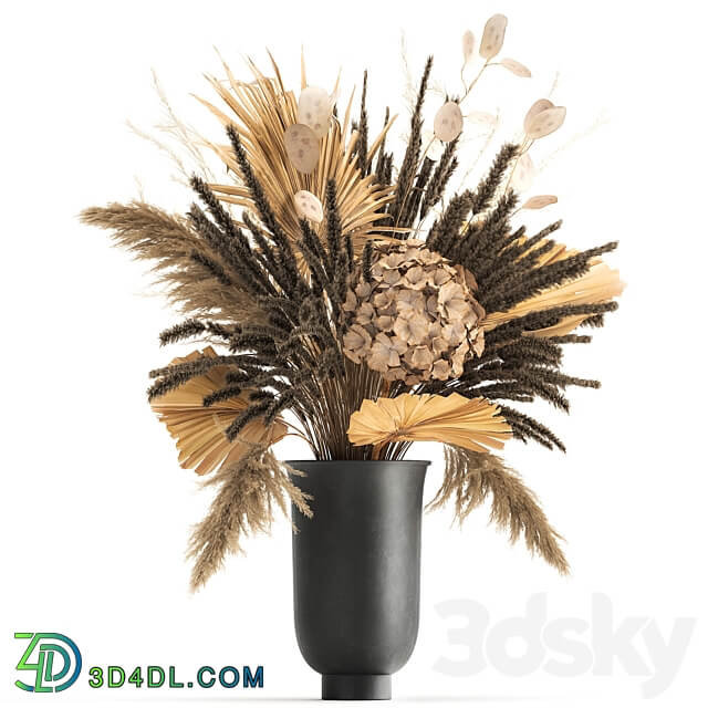 Bouquet 168 Hydrangea pampas grass vase dried flower branches palm leaf dry decorative natural 3D Models
