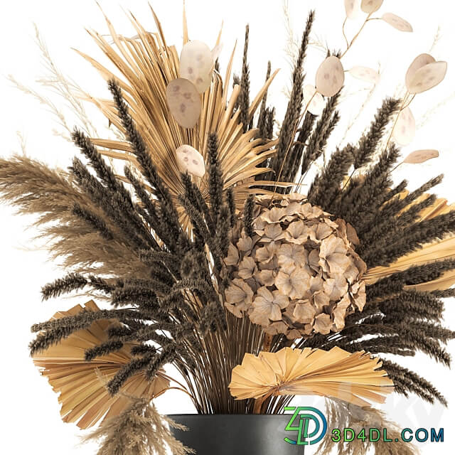 Bouquet 168 Hydrangea pampas grass vase dried flower branches palm leaf dry decorative natural 3D Models
