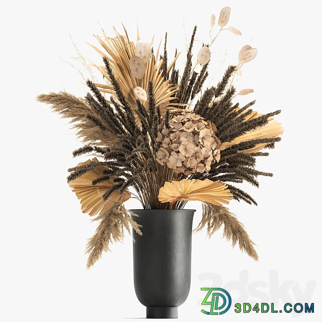 Bouquet 168 Hydrangea pampas grass vase dried flower branches palm leaf dry decorative natural 3D Models