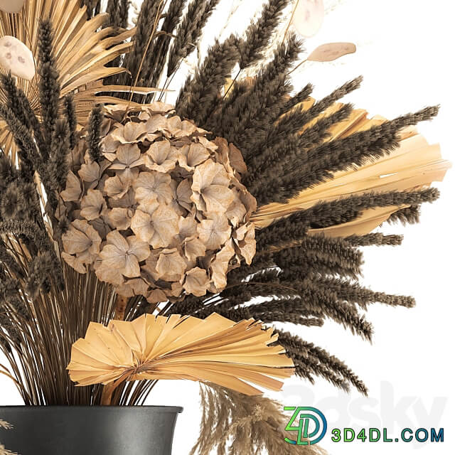 Bouquet 168 Hydrangea pampas grass vase dried flower branches palm leaf dry decorative natural 3D Models