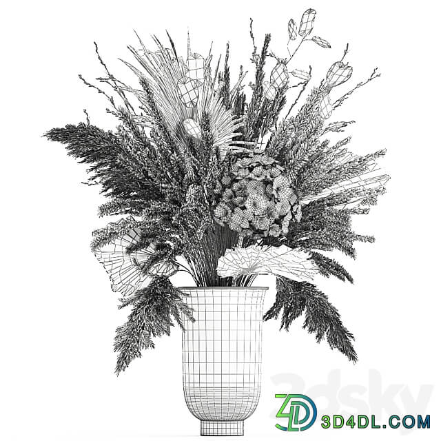 Bouquet 168 Hydrangea pampas grass vase dried flower branches palm leaf dry decorative natural 3D Models