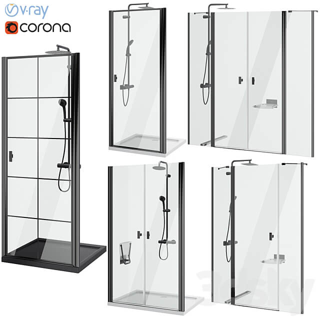 Shower doors Radaway Nes 8 Black set 141 3D Models 3DSKY