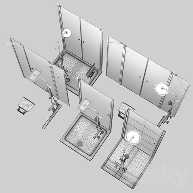 Shower doors Radaway Nes 8 Black set 141 3D Models 3DSKY