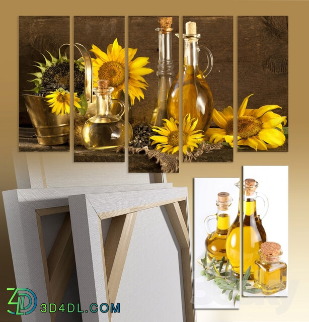 Triptych oil sunflowers