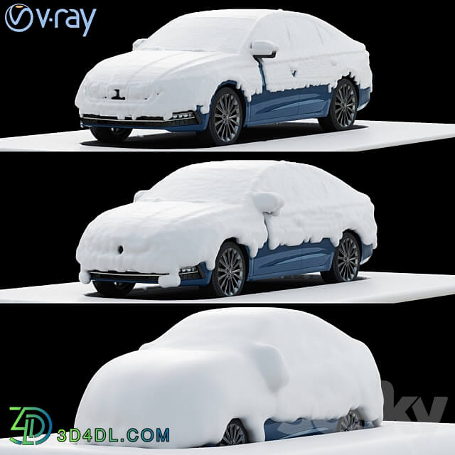 snow covered cars in the parking lot 3D Models 3DSKY