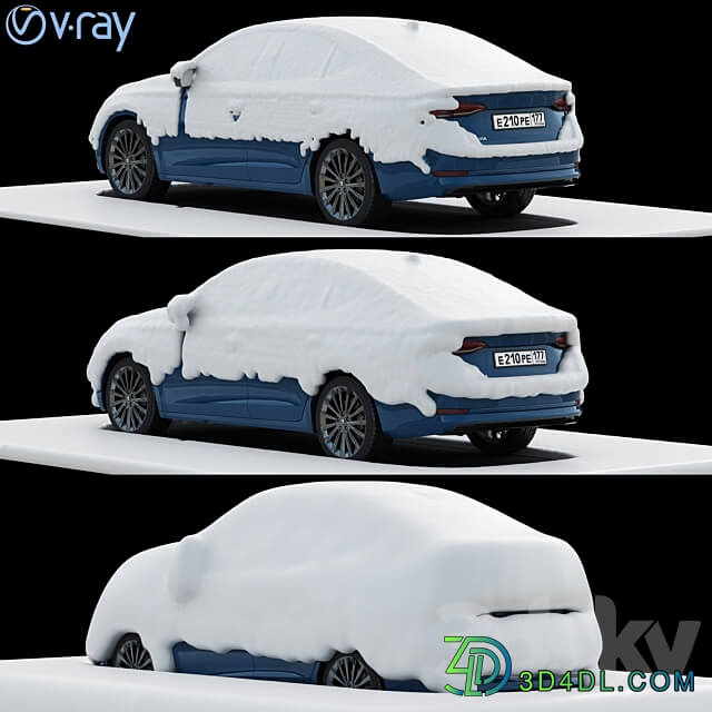 snow covered cars in the parking lot 3D Models 3DSKY