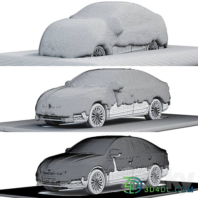 snow covered cars in the parking lot 3D Models 3DSKY